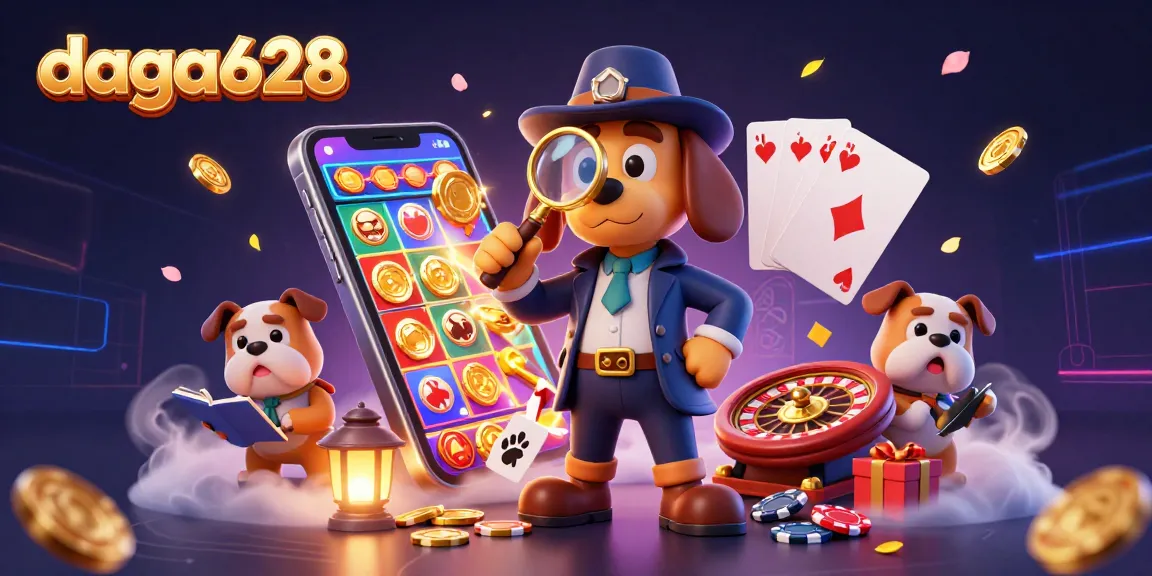 Experience high-quality gaming action with daga628, featuring 3D cartoon detective in a casino environment.