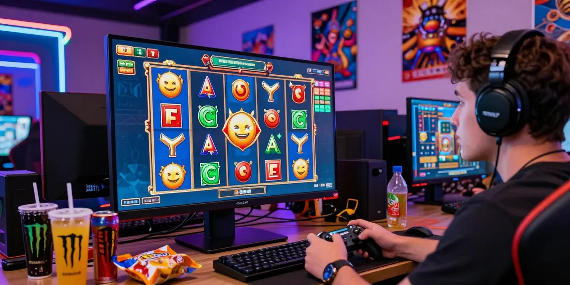 Exciting slot game scene with a player intently engaged in an online gaming session.