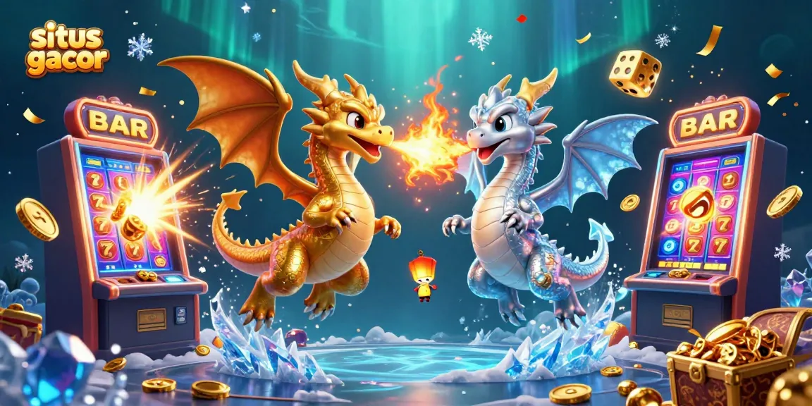 Situs gacor with twin dragons and vibrant casino elements celebrating gambling excitement.