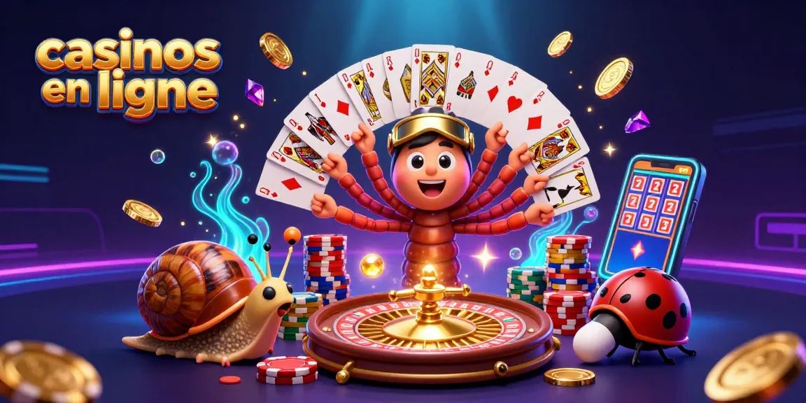 Jouez à des casinos en ligne avec une illustration dynamique de personnages et d'éléments captivants.