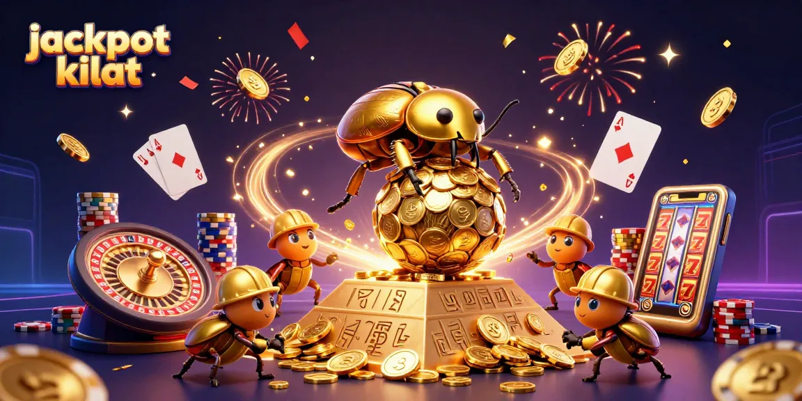 Spin the reels with jackpot kilat as golden beetles roll coins up a pyramid amid cascading winnings.